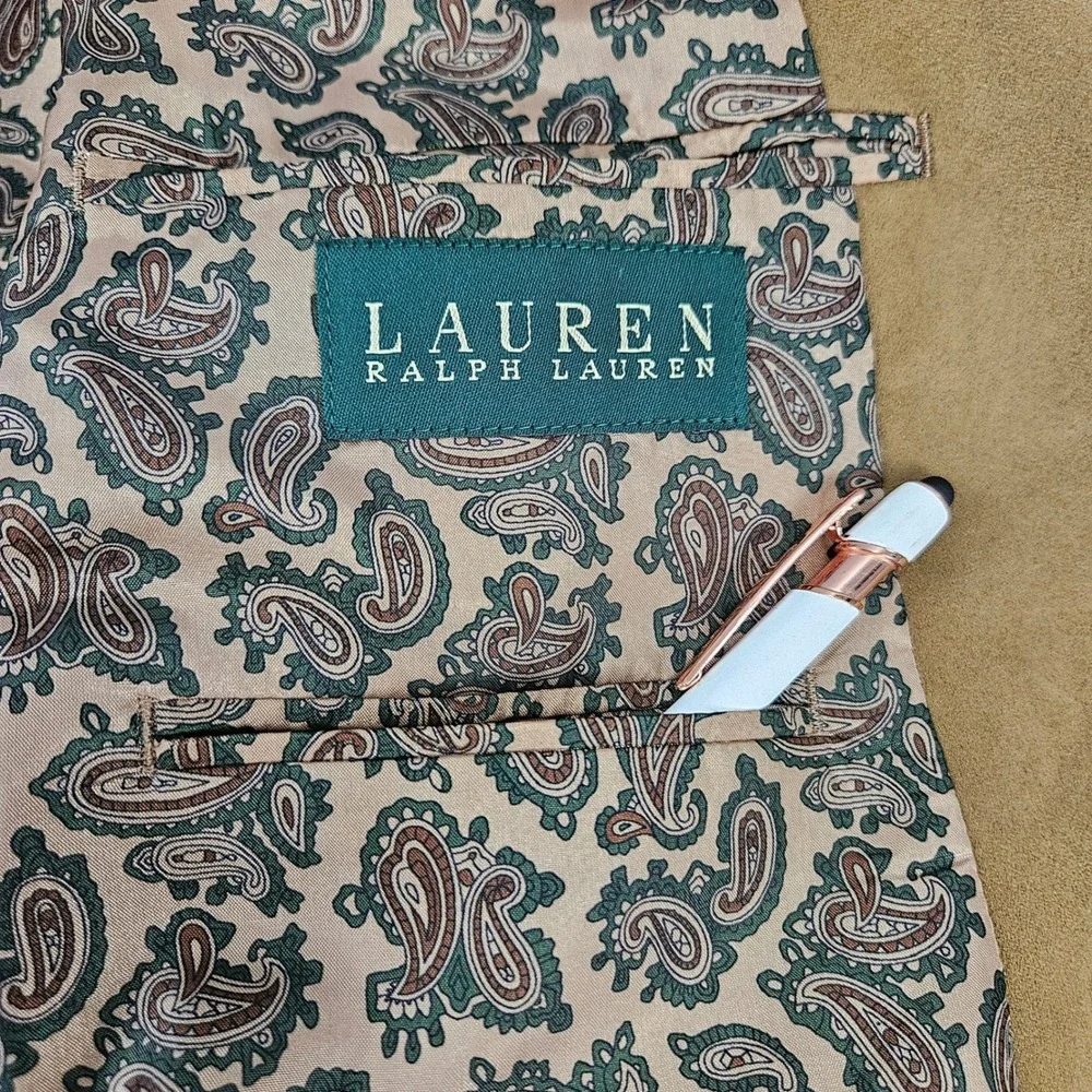 LAUREN RALPH LAUREN |  Mens 40R Faux Suede Blazer Tan Brown Paisley Lining Coat